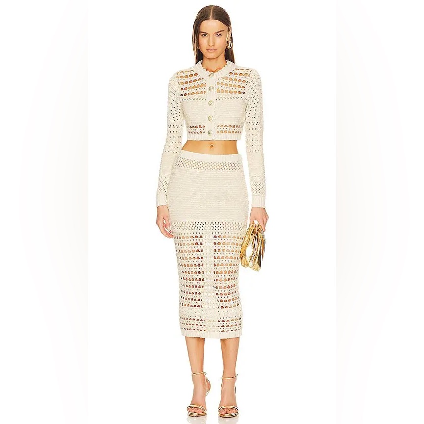 Retrofete Raya Cream Knit Sweater & Skirt Set Small